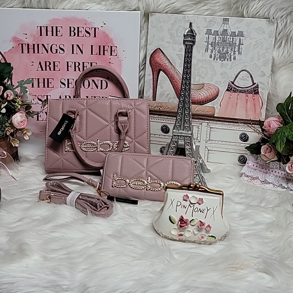 bebe Bag & Wallet Bling ZAZA with logo bebe Set NWT